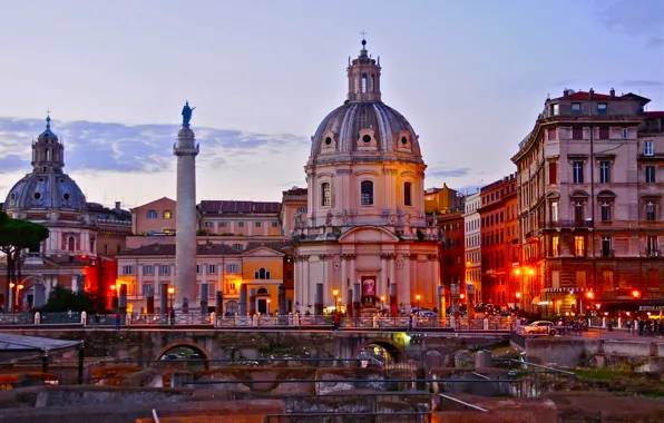The sky, sunset, Rome, Italy, Church, column