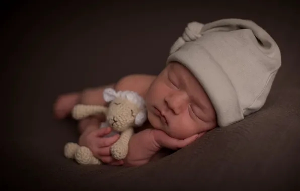 Toy, child, sleep, baby, toy, sheep, cap, baby