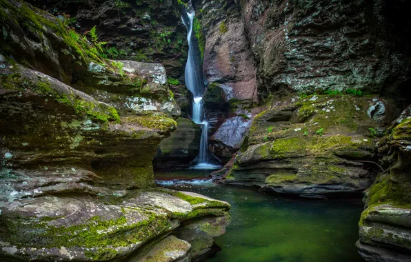 Rock, stones, waterfall, moss, USA, Ricketts Glen State Park