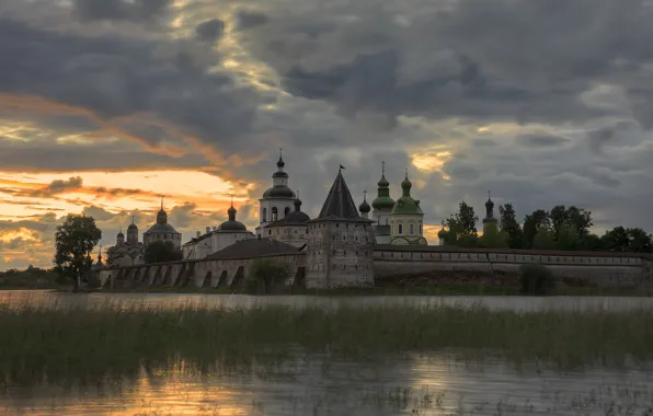 Lake, the evening, the monastery, Vologda oblast, Kirillov
