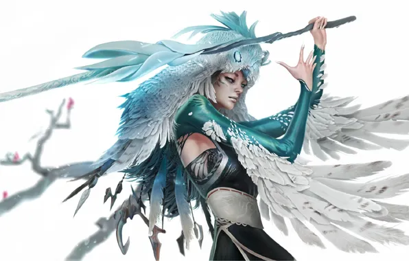 Owl, wings, feathers, staff, rod, the witch, art, rite