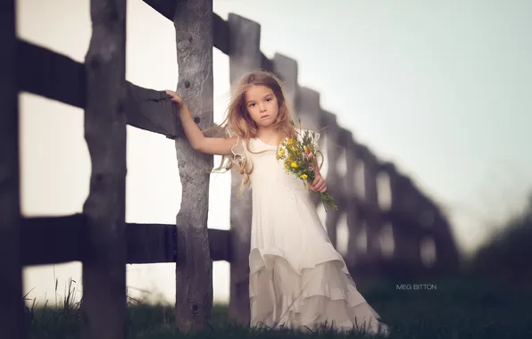 Flowers, the fence, girl