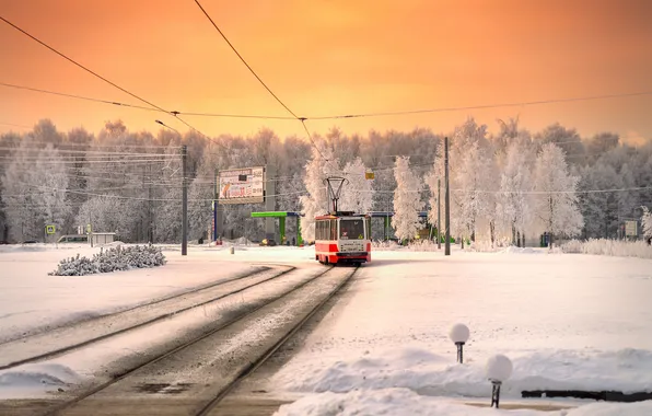 Winter, snow, Saint Petersburg, tram