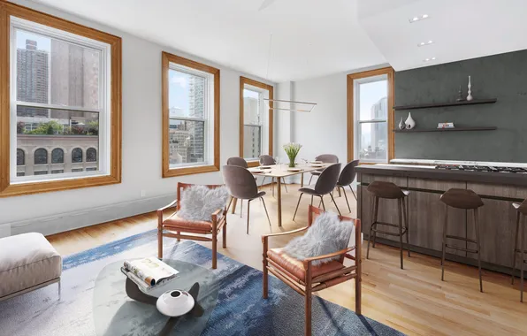 Design, style, interior, kitchen, New York, megapolis, living room, dining room