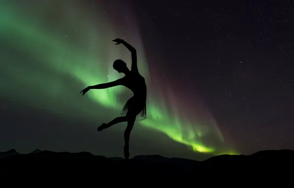 GIRL, The SKY, STARS, SILHOUETTE, LIGHTS, BALLERINA