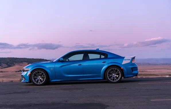Sunset, the evening, Dodge, side view, Charger, Hellcat, SRT, Widebody