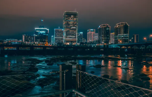 The city, lights, the building, night