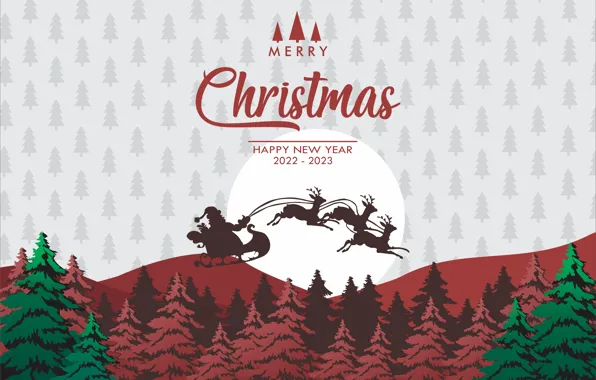 Forest, flight, mountains, the inscription, the moon, ate, silhouette, Christmas