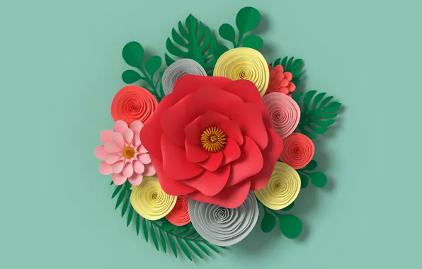 Picture flowers, rendering, pattern, colorful, flowers, composition, rendering, paper