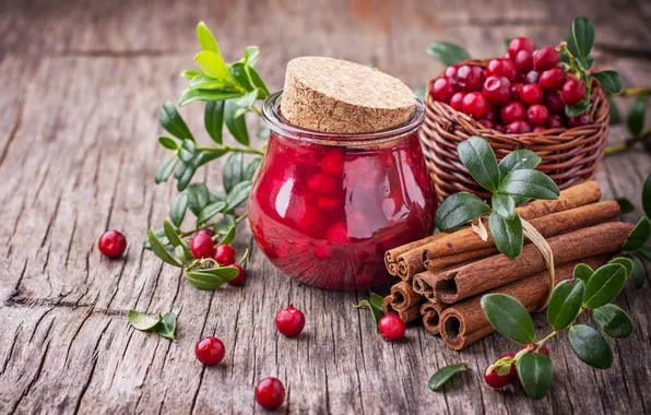 Leaves, berries, Board, Bank, tube, cinnamon, twigs, jam