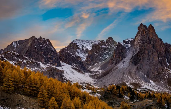 Picture autumn, trees, mountains, France, Alps