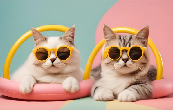 White, cats, pose, kitty, grey, stay, legs, glasses