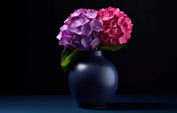 Flowers, bouquet, vase, hydrangea, AI art, neural network