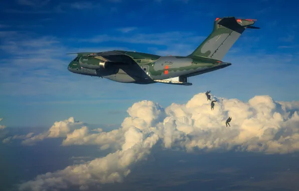 FAB, Embraer, KC-390, paratroopers, military aircraft, Force Air Brazilian, Brazilian Air Force