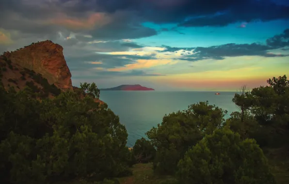 Sea, landscape, nature, rocks, the evening, Crimea