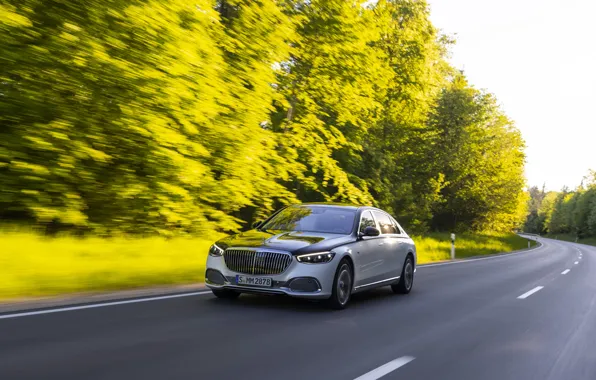 Car, Mercedes-Benz, Mercedes, Maybach, road, trees, S-Class, Mercedes-Maybach S 680