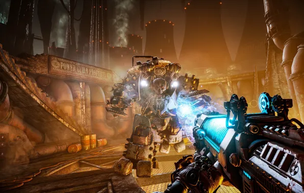 The game, battle, the suit, lava, power, gun, cyborg, warhammer