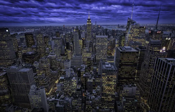 Skyline, New York, NYC, in blue