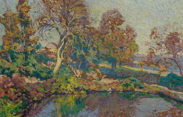 French painter, oil on canvas, French post-impressionist artist, Paul Madeline, Paul Madeline, Autumn landscape at …