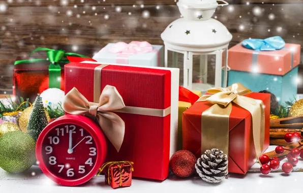 Snow, decoration, New Year, Christmas, lantern, gifts, Christmas, wood