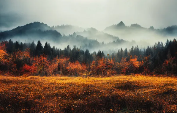 Autumn, forest, landscape, mountains, nature, fog, picture, ate