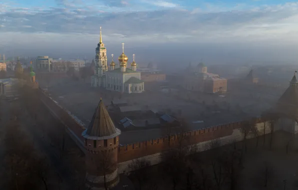 Picture the city, fog, temple, The Kremlin, dome, Tula, Pavel Trefilov