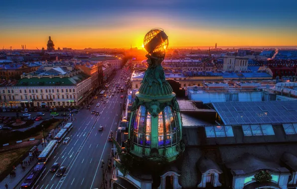 Picture sunset, Saint Petersburg, The Singer Building