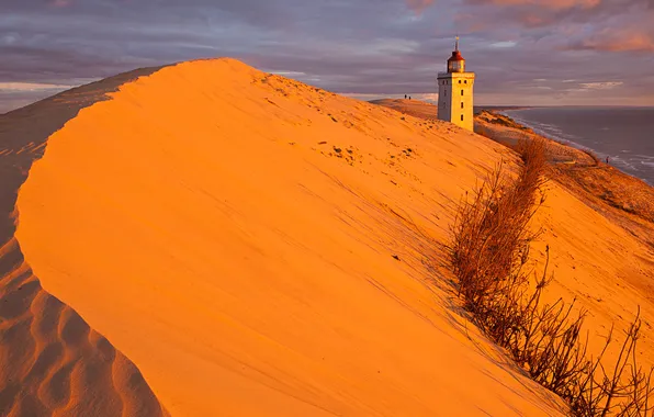 Picture sand, sea, the sky, clouds, lighthouse, dunes