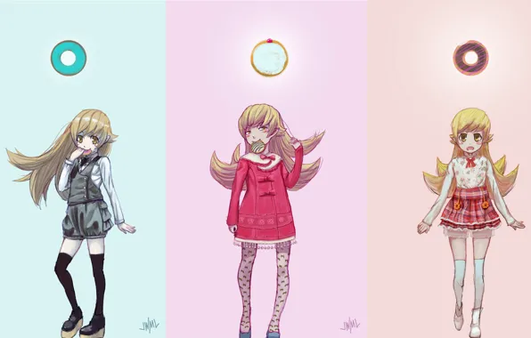 Collage, girl, donuts, Bakemonogatari
