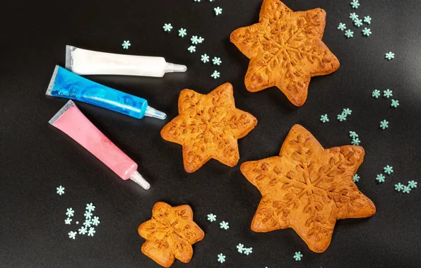 Snowflakes, holiday, paint, cookies, New year, Christmas, cakes