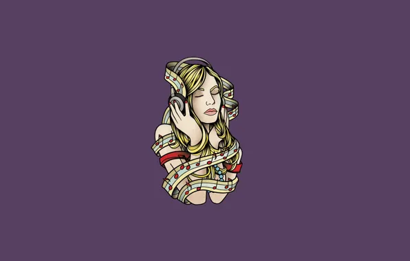 Girl, notes, music, minimalism, headphones