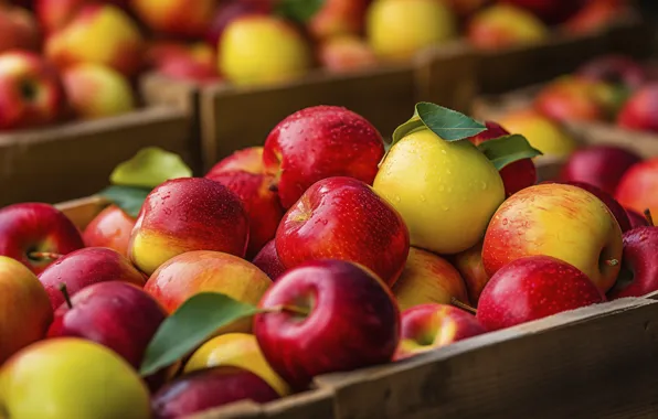Apples, harvest, fruit, red, fruit, juicy, ripe, AI art