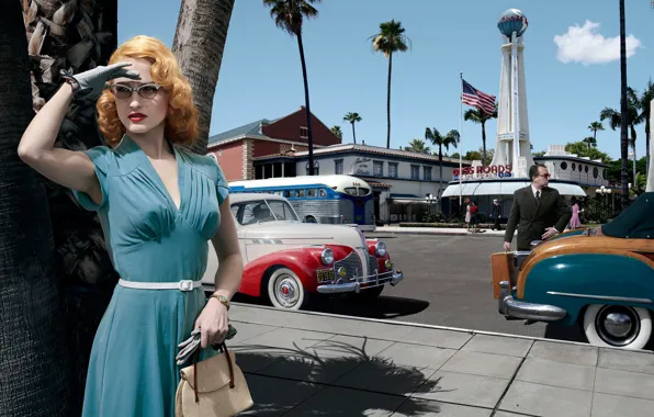 Road, auto, girl, machine, the city, dress, glasses, Los Angeles