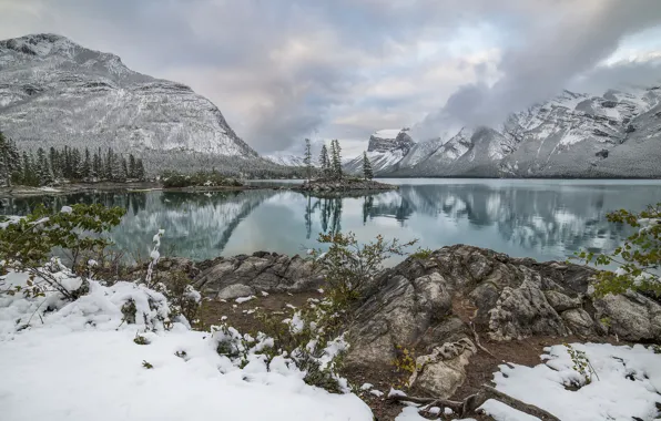 Mountains, lake, reflection, Canada, Albert, Banff National Park, Alberta, Canada