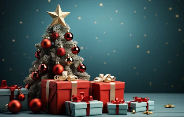 Balls, lights, box, gift, Shine, Christmas, gifts, New year