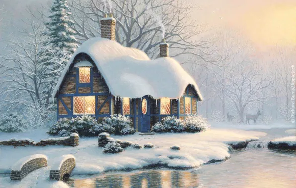 Picture snow, holiday, Christmas, house, the bridge