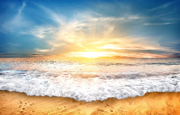 Picture sand, sea, beach, the sky, sunset, shore, beach, sea