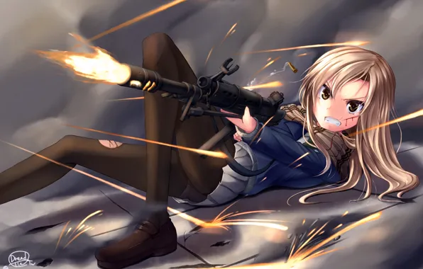 Girl, weapons, anime, shot, art, bullets, schoolgirl, dreadtie