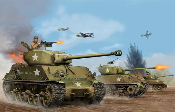 Picture art, tank, USA, game, the, offensive, average, Sherman