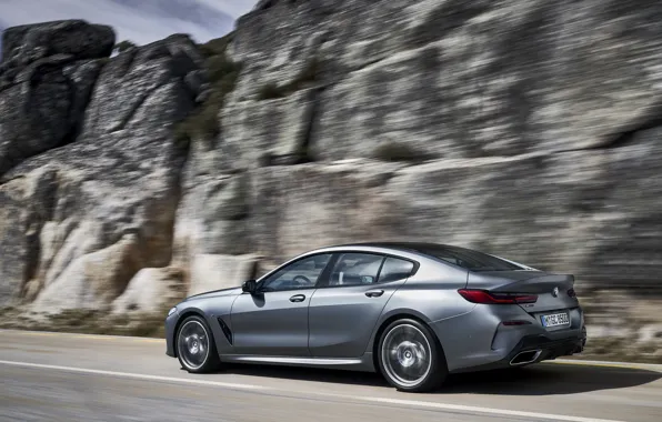 Picture coupe, BMW, Gran Coupe, 8-Series, 2019, the four-door coupe, Eight, on the background of rocks