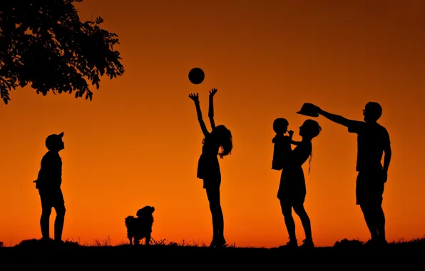 Picture joy, children, family, silhouettes