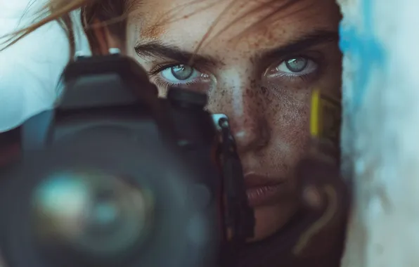 Girl, Look, The camera, Eyes, Digital art, Closeup, Photographer, Photographer