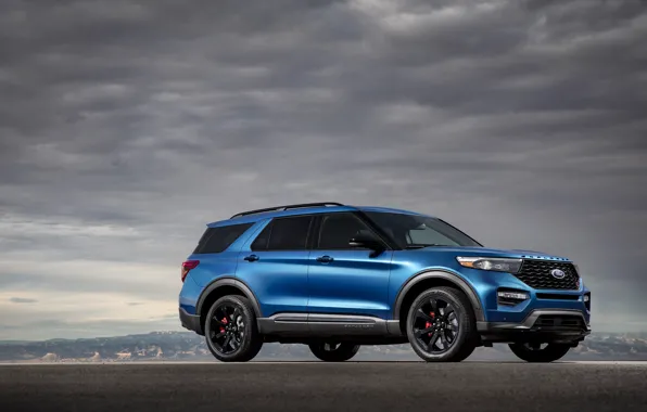 Picture clouds, blue, Machine, drives, Ford Explorer ST