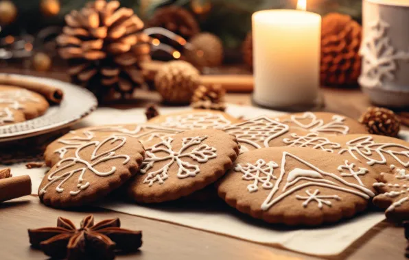 Snowflakes, table, patterns, Board, cookies, Christmas, New year, cookies