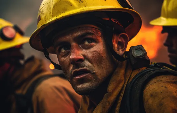 Smoke, Fire, Fire, Men, Digital art, Helmet, AI art, The Art of Artificial Intelligence