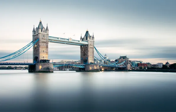 The sky, bridge, lights, river, dawn, England, London, home
