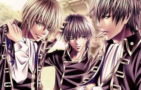 Smile, cigarette, three, art, gintama, Gintama, okita sougo, hijikata toushirou