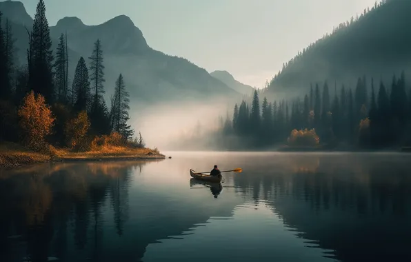 Autumn, forest, landscape, mountains, nature, lake, reflection, shore