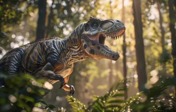 Picture Trees, Forest, Predator, Dinosaur, Animal, Digital art, Tyrannosaurus, Grin