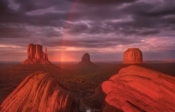 Clouds, clouds, rainbow, USA, Monument Valley